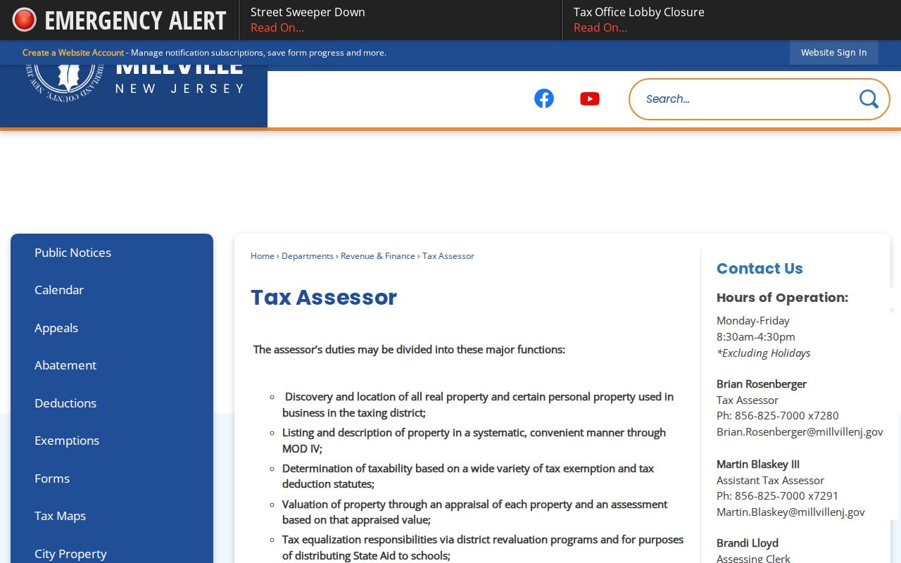 Millville residents directory assessor office record types