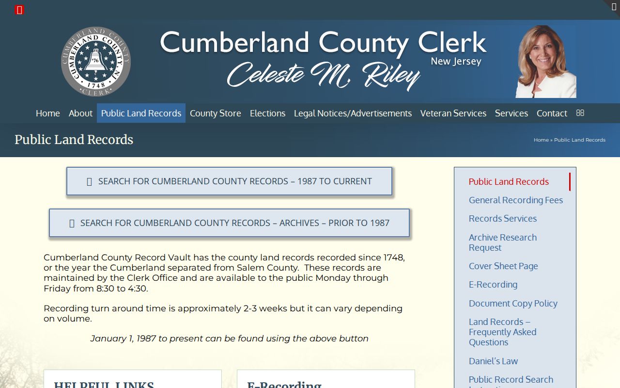 Millville residents directory Cumberland County land record access map