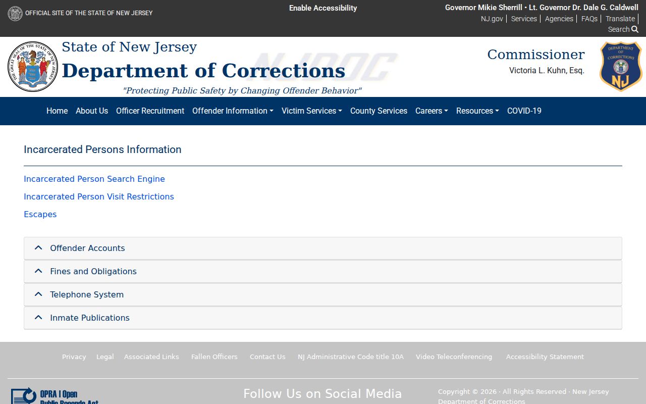 Millville residents directory New Jersey incarcerated person search entry